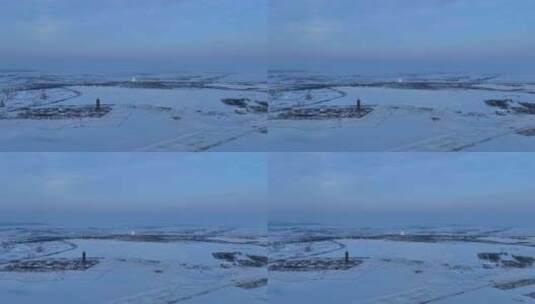 海拉尔旅游风景区一塔两寺冬天雪景高清在线视频素材下载