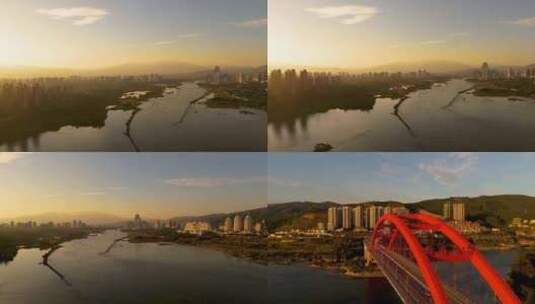 唯美西双版纳湄公河落日夕阳航拍高清在线视频素材下载