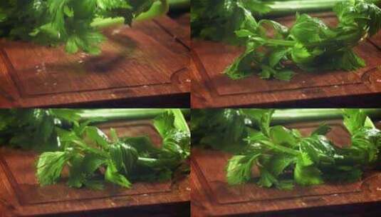 新鲜翠绿的绿色蔬菜芹菜菠菜高清在线视频素材下载