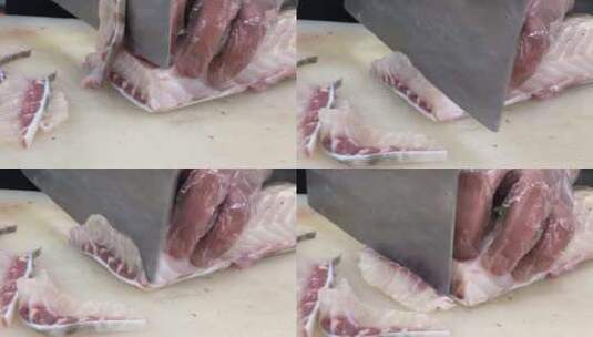 养殖中华鲟分割 切鱼肉片高清在线视频素材下载