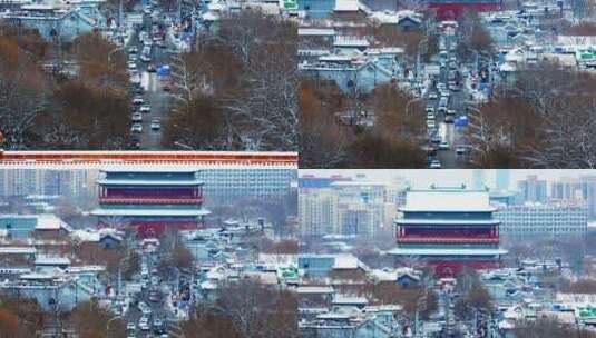 北京中轴线鼓楼雪景高清在线视频素材下载