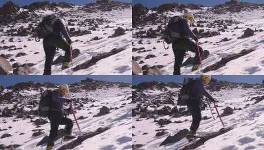 男子登雪山高清在线视频素材下载