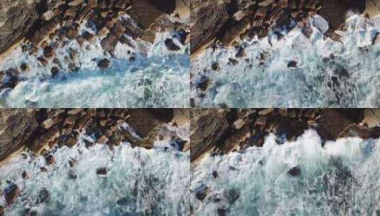 4k风景航拍俯拍海浪拍打礁石高清在线视频素材下载
