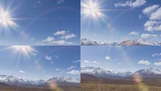 雪山顶黄草上云雾缭绕的清澈天空上太阳运动高清在线视频素材下载