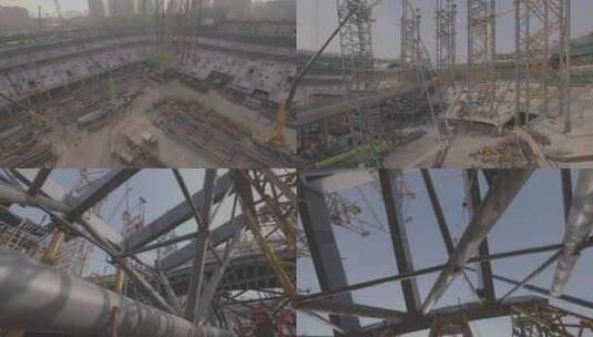 北京工人体育馆建筑工地施工吊装场景高清在线视频素材下载