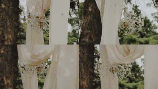 婚礼装饰乡村复古婚礼仪式在森林高质量的镜高清在线视频素材下载