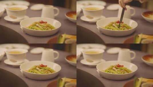 商务宴会美味菜肴上夹菜过程特写高清在线视频素材下载