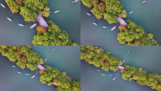 西湖苏堤唯美美景航拍大自然风光杭州风景名高清在线视频素材下载