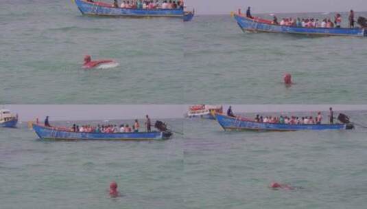 泰国芭提雅海上游客游玩游船游泳高清在线视频素材下载