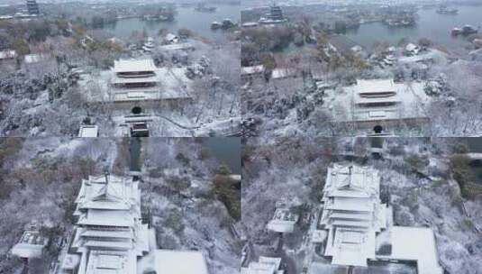 4K山东济南大明湖冬季雪景航拍视频高清在线视频素材下载