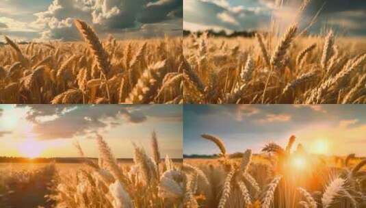 唯美金色麦田麦穗丰收ai素材成熟小麦农业高清在线视频素材下载