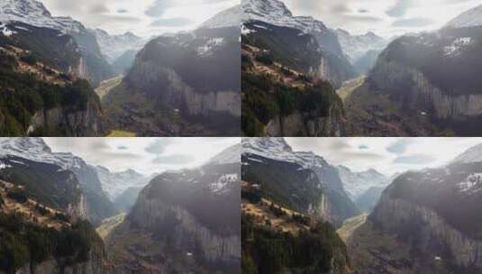 瑞士翁根小镇雪山峡谷高清在线视频素材下载