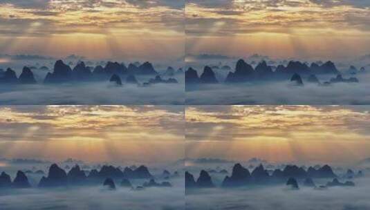 航拍桂林峰林日出美丽景观高清在线视频素材下载