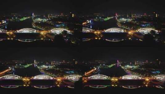 河南漯河沙河大桥夜景交通航拍高清在线视频素材下载