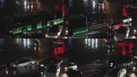 城市暴雨后道路积水夜间行车3高清在线视频素材下载