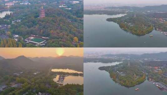 唯美杭州西湖雷峰塔景区大自然风光航拍杭州高清在线视频素材下载