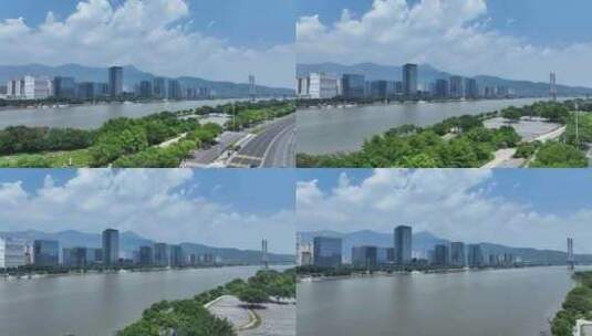 福州花海公园航拍闽江台江区城市建筑风光高清在线视频素材下载