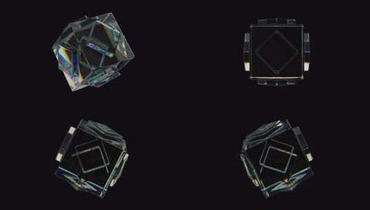 具有色散效果的3d透明旋转光面立方体彩虹高清在线视频素材下载