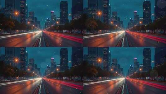 4k车来车往的大城市夜景舞台背景高清在线视频素材下载