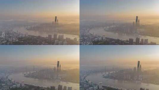 上海陆家嘴晨景航拍高清在线视频素材下载
