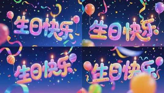 生日祝福动态文字特效卡通动画背景高清在线视频素材下载