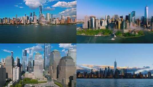 美国纽约的曼哈顿城市高楼全景航拍高清在线视频素材下载