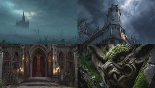 暗黑城堡哥特式神秘古建筑奇幻场景高清在线视频素材下载
