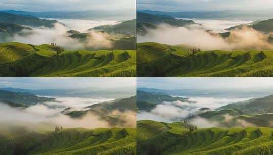 龙脊梯田云海日出壮美田园风光视频高清在线视频素材下载