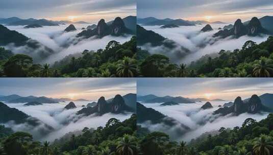 海南五指山热带雨林国家森林公园日出云海高清在线视频素材下载