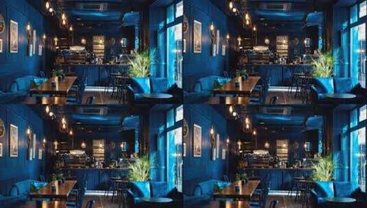 蓝色调酒吧室内场景高清在线视频素材下载