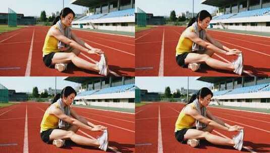 秋分操场女孩运动拉伸健康生活视频高清在线视频素材下载