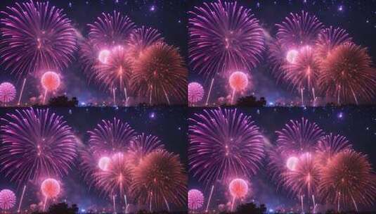 夜空绽放的绚烂烟花高清在线视频素材下载