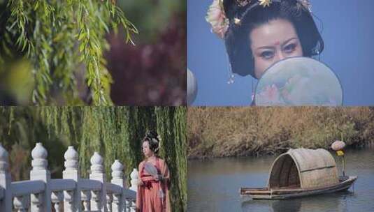 古装女子在石桥上走 古代 古风高清在线视频素材下载