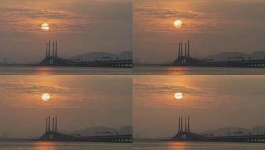 清晨的太阳从大桥上升起高清在线视频素材下载