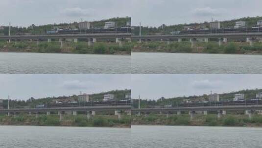 山城河流高架运输火车经过高清在线视频素材下载