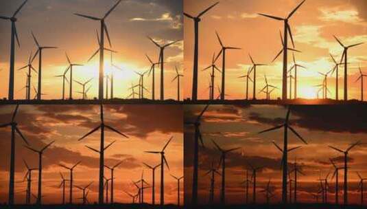 日落时沙漠中的风车高清在线视频素材下载