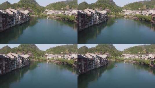贵州航拍镇远古镇舞阳河小城慢生活景色高清在线视频素材下载