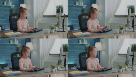 女孩用电脑上网课高清在线视频素材下载