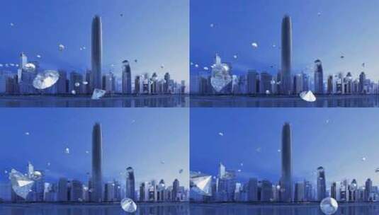 大型城市天际线钻石飞出动画素材高清在线视频素材下载