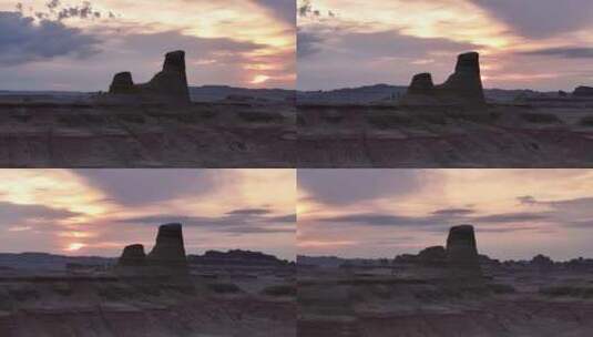 新疆克拉玛依乌尔禾世界魔鬼城航拍日落日出高清在线视频素材下载