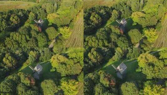空中拍摄村Rokyni。乌克兰古代博物馆，老磨坊。乌克兰高清在线视频素材下载