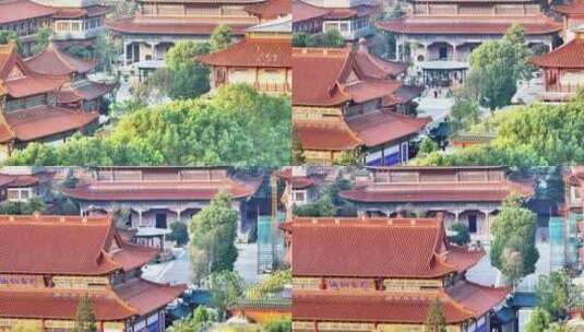 航拍扬州高旻寺运河河道寺庙塔游客全景空景高清在线视频素材下载