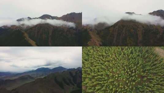 新疆航拍穿过云层山脉草原震撼风景4K大片高清在线视频素材下载