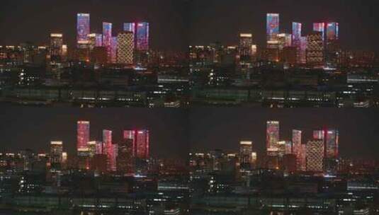 北京望京CBD建筑群灯光秀夜景高清在线视频素材下载