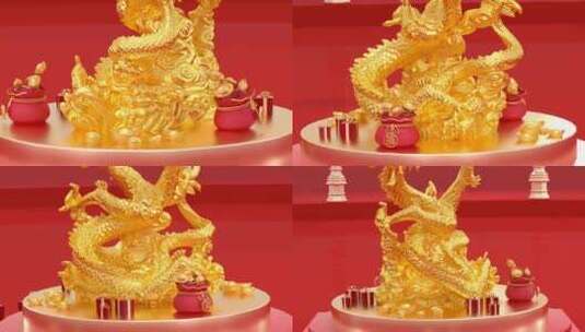 龙年节日喜庆金龙雕塑高清在线视频素材下载