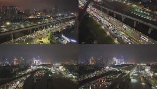 珠海站夜景航拍高清在线视频素材下载