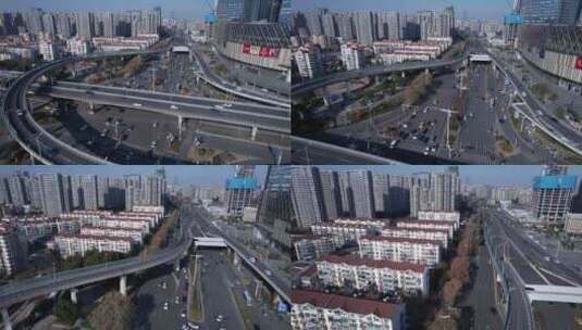 南京建邺内环南线道路交通航拍高清在线视频素材下载