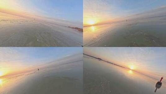 航拍高邮湖结冰高清在线视频素材下载