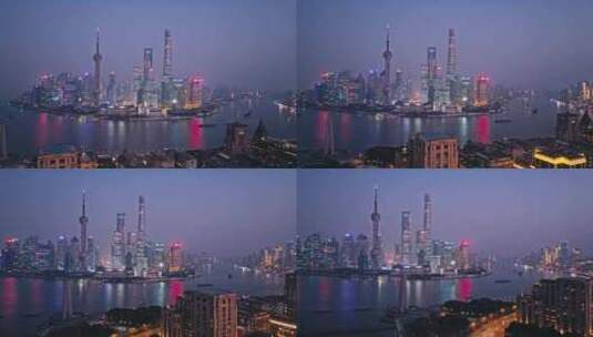 上海陆家嘴外滩夜景航拍高清在线视频素材下载