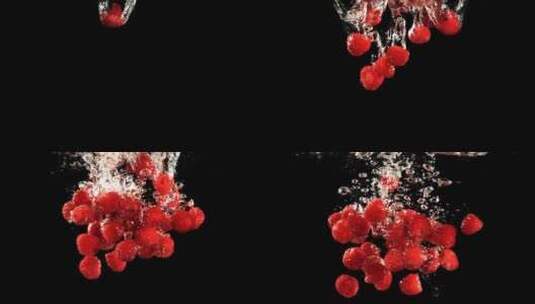 新鲜的树莓掉落在水中高清在线视频素材下载